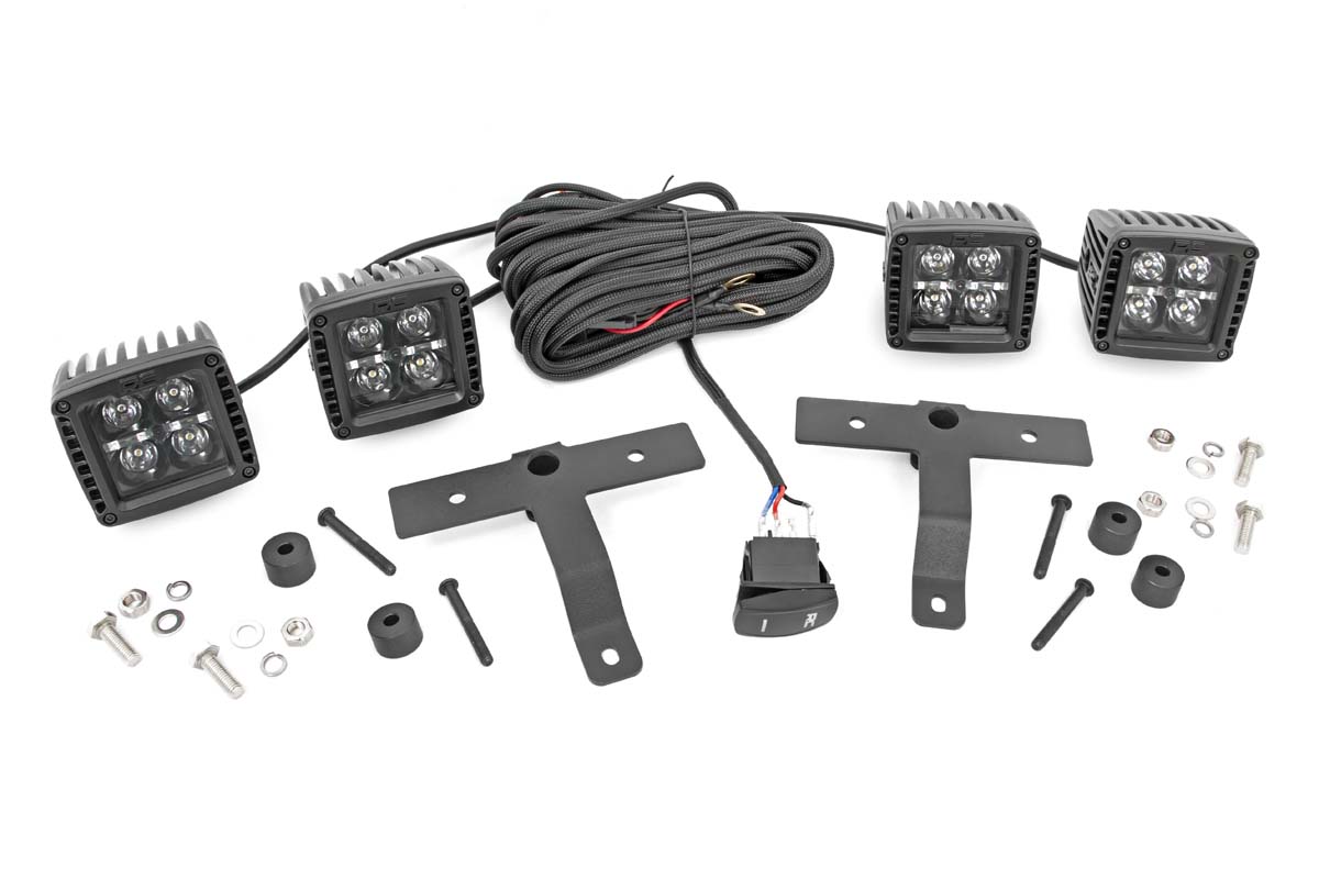 Rough Country Jeep Quad LED Light Pod Kit - Black Series w/ Amber DRL (18-20 JL / 2020 Gladiator)